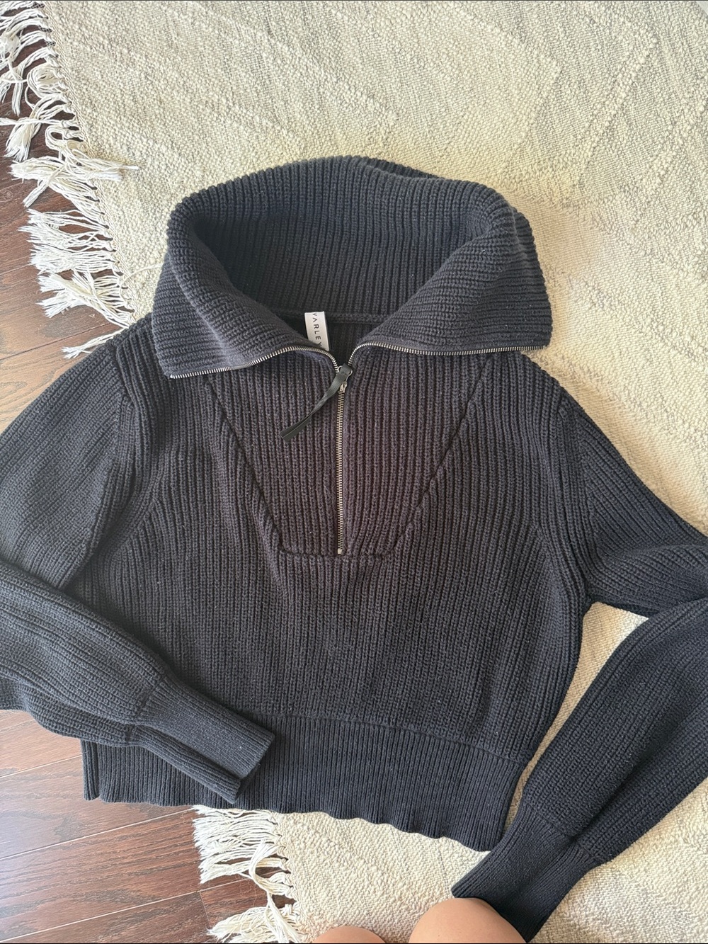 Varley original Quarter-Zip Black Ribbed Sweater